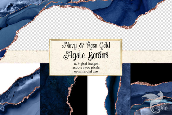 Navy and Rose Gold Agate Borders: A Versatile Digital Design Resource