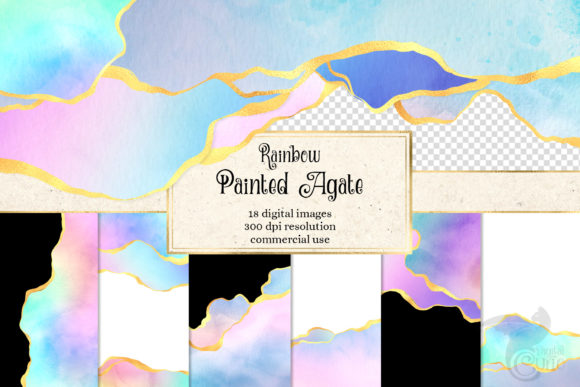 Rainbow Painted Agate Digital Design Set