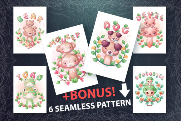Set Cute Animal - Seamless Pattern