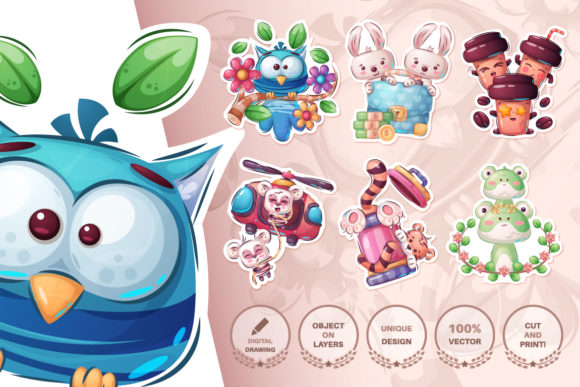 Set Cute Sticker - Seamless Pattern, Fun
