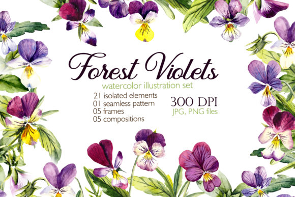 Watercolor Forest Violets